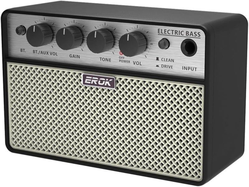 EROK Mini Bass Amp, Portable Amplifier with Clean/Drive Dual Channels, 3.5mm Headphone/AUX Input, Compact Design for Practice & Small Gigs - Image 1